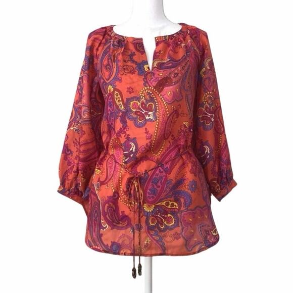 Lauren Ralph Lauren Blouse 100% Silk Paisley Boho Bohemian Flowy Top Sz L - Picture 3 of 11